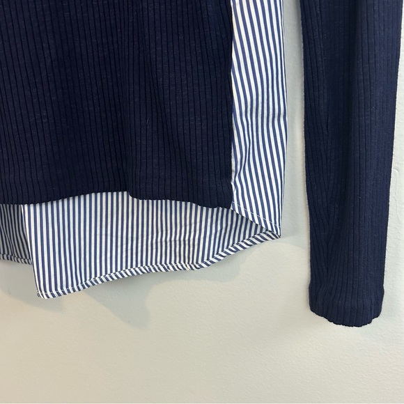 Sandro Blue Striped Knit Mixed Fabric Long Sleeve Top Size Large - Picture 5 of 11